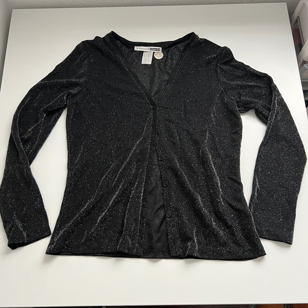 Vintage Necessary Objects Metallic Sparkle Button Up Long Sleeve Blouse Medium